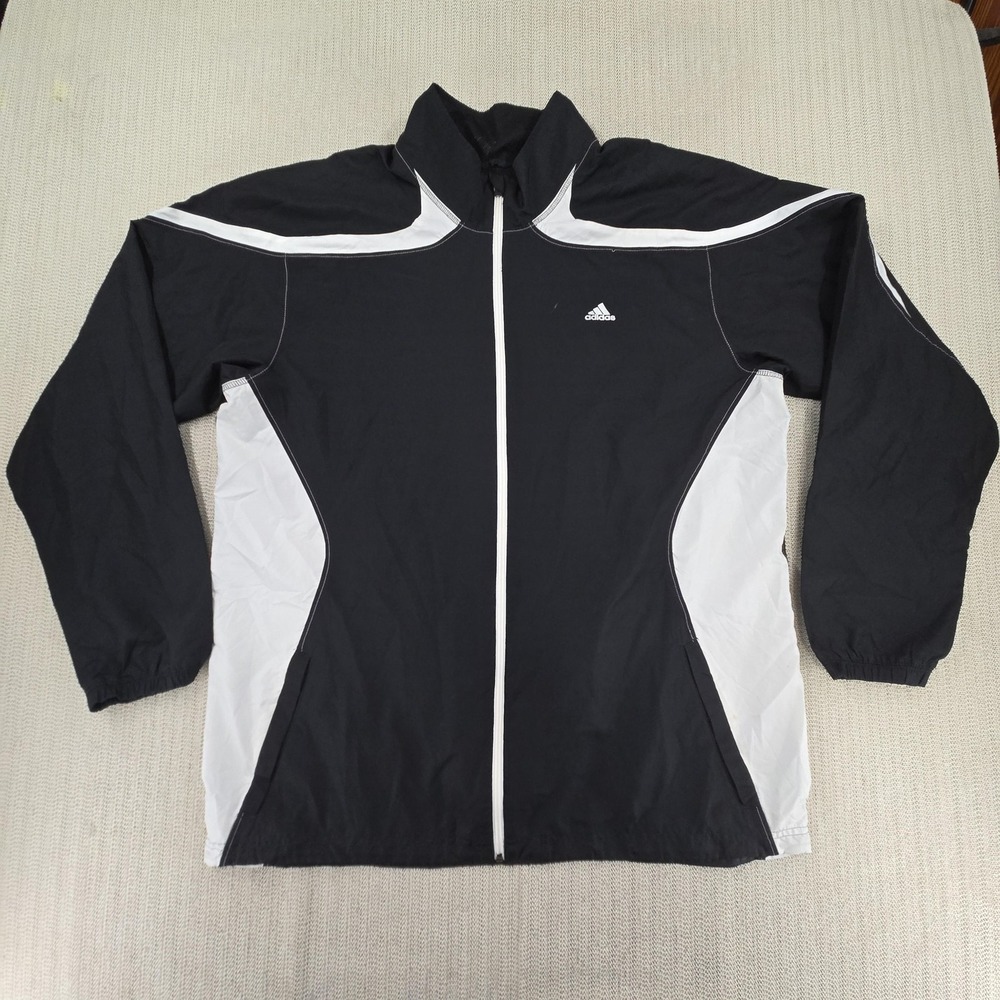 Adidas Windbreaker Jacket Mens XL Black White Colorblock Full Zip Mesh Lined